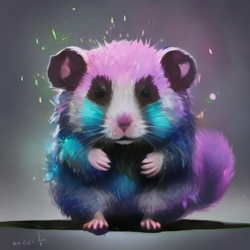 Adorable Hamster with Bioluminescent Flowers in Splash Art