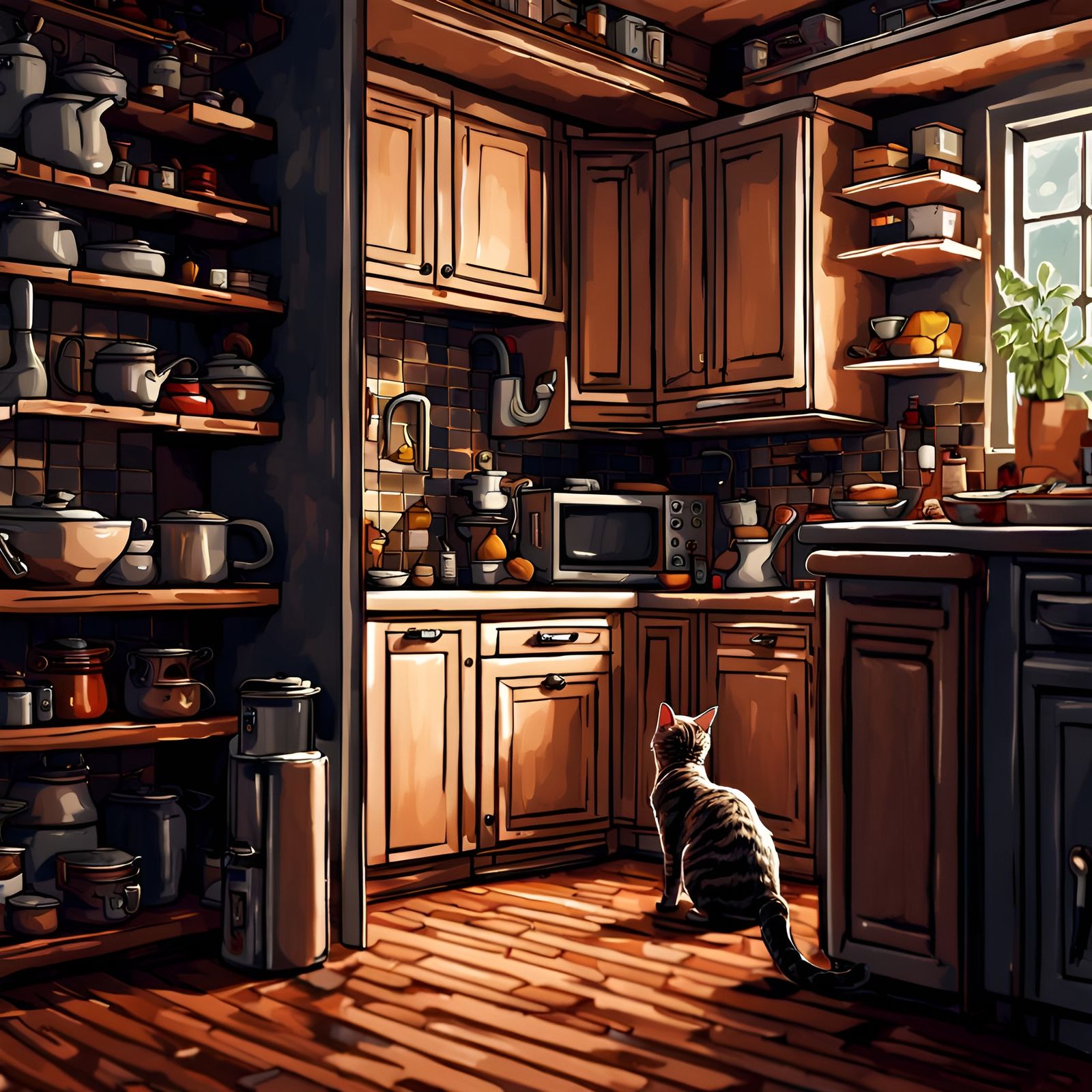 Pixel Art Tabby Cat's Kitchen Chaos