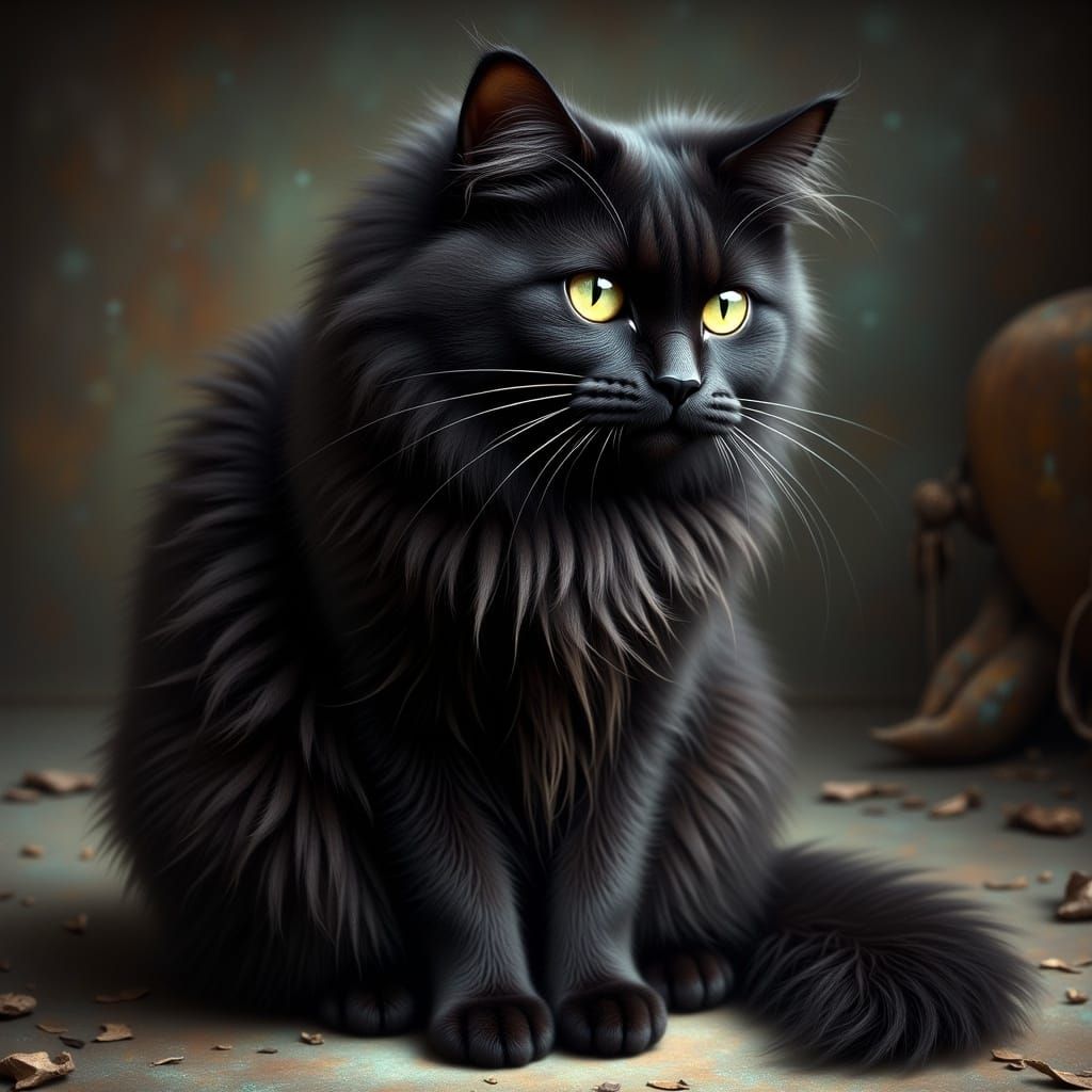 Ethereal Black Cat Dominates a Surreal, Gigeresque Abyss
