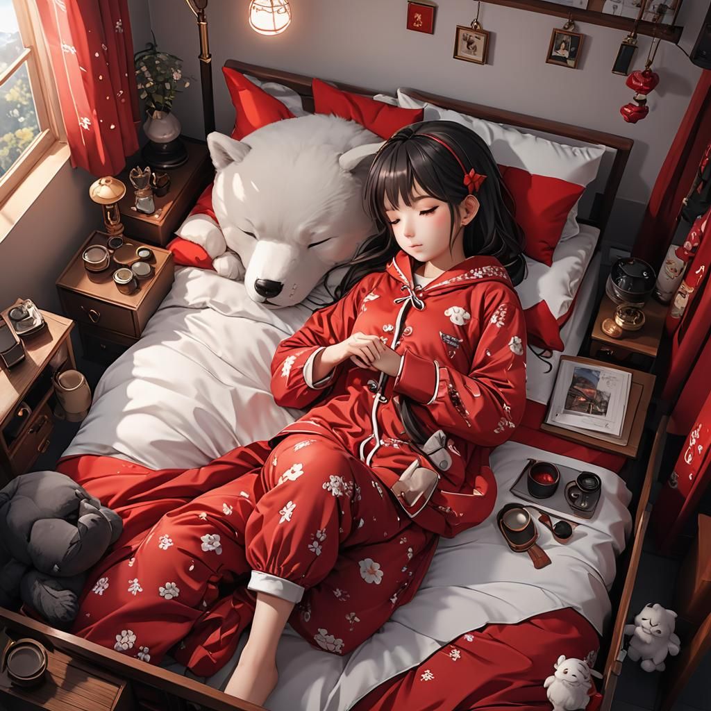 Little Girl Sleeping in Mini Bed: 3D Anime Art