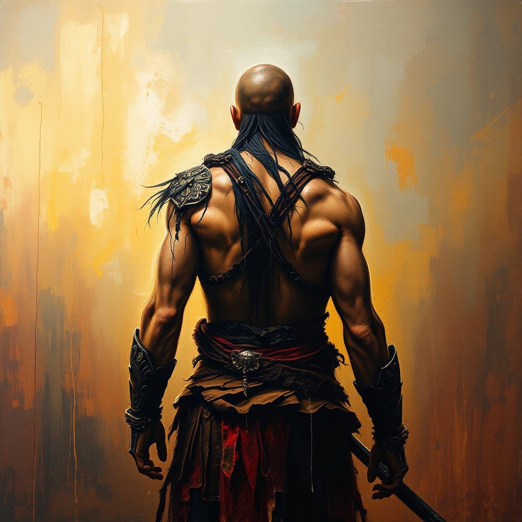 Impasto Painting of Distant Warrior in Oils