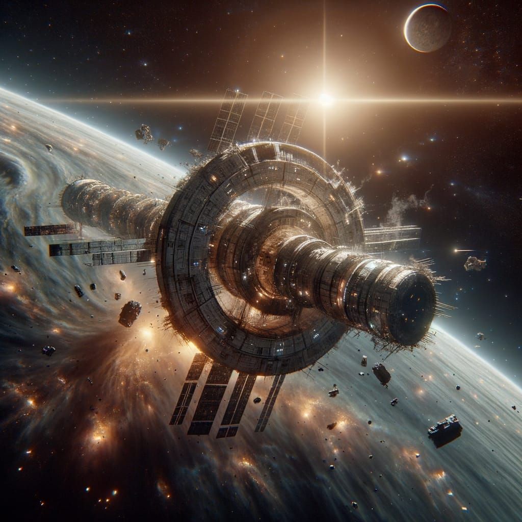 Derelict Space Station Drifting Near Gas Giant