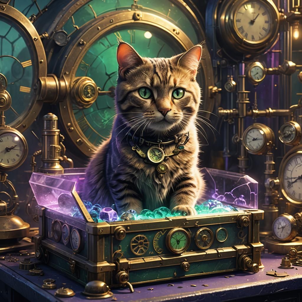 Surreal Cat in Radioactive Box: Matte Painting