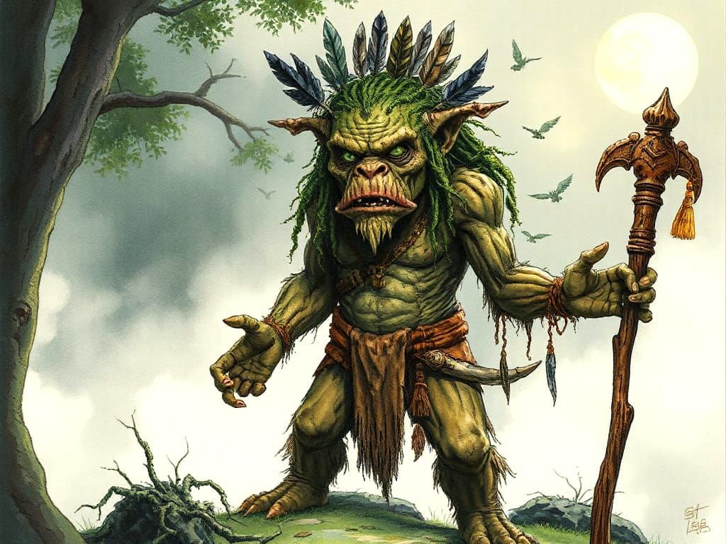 Mystical Forest Troll Shaman Casting Spells