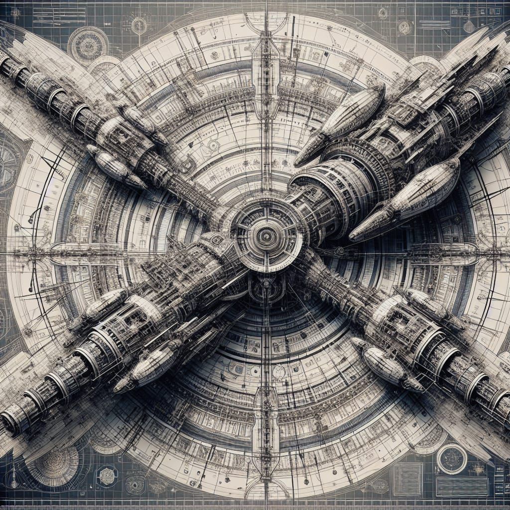 Futuristic Spacecraft Blueprint in Rococo Style