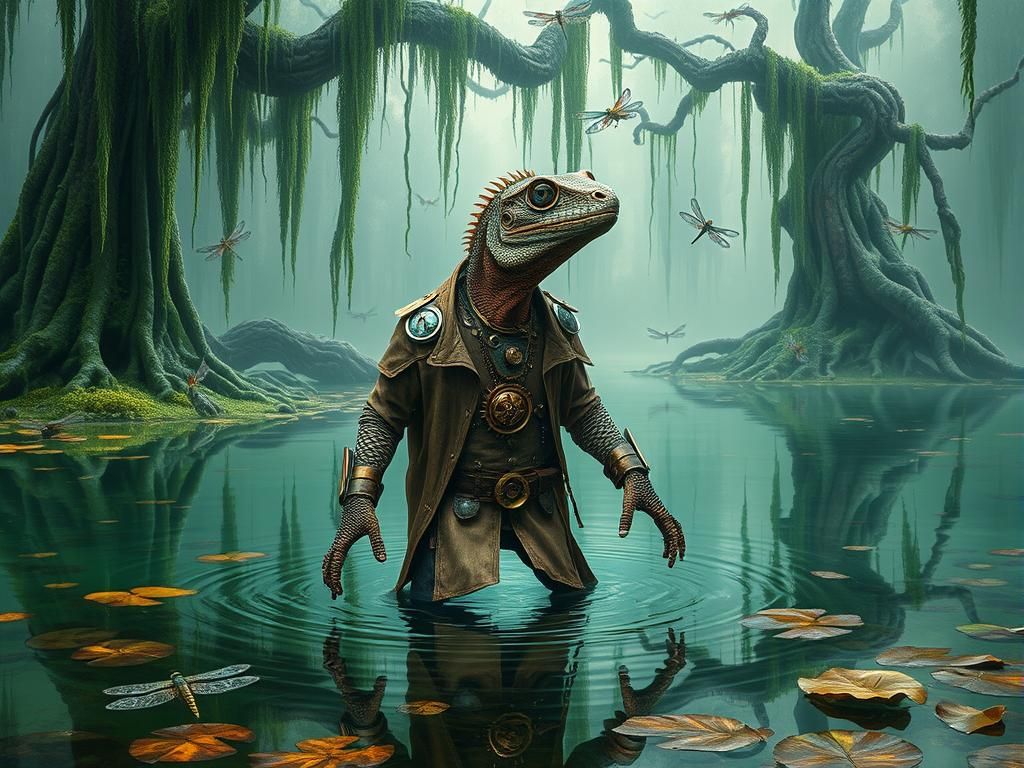 Steampunk Lizard Man in the Jungle #01