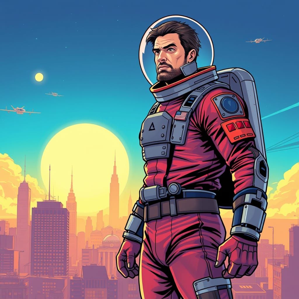 Heroic Space Explorer in Vibrant Comic Book Style