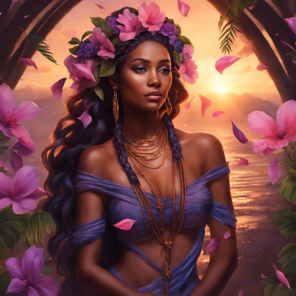 Earth Goddess Surrounded by Pink Petals