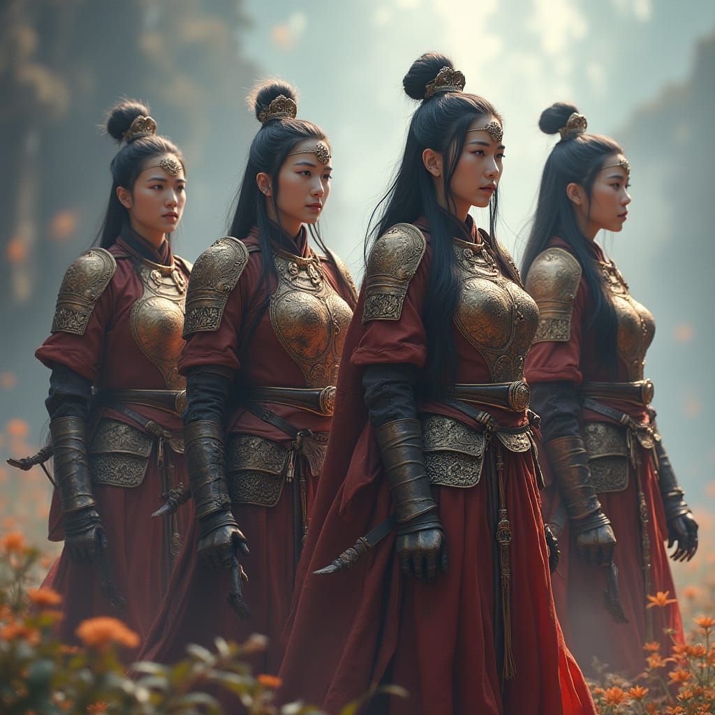Heroic Korean Warrior Women in Ornate Leather Armor