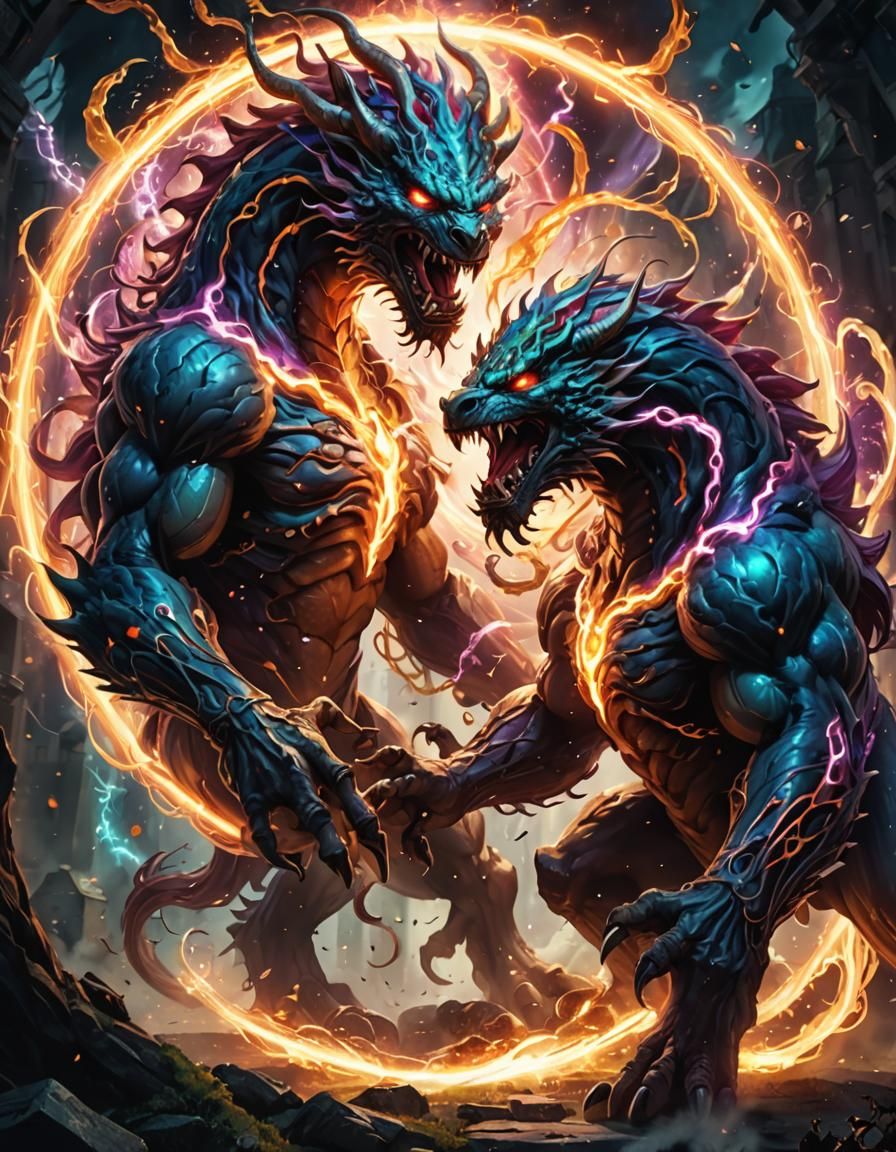 Toroidal Monster Battle: Epic Fantasy Illustration