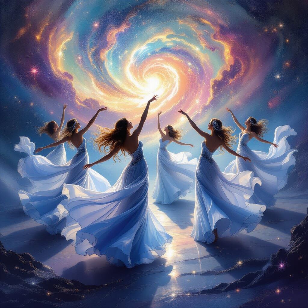 Celestial Ballet Among Galaxies in Hyperrealistic Fantasy St...