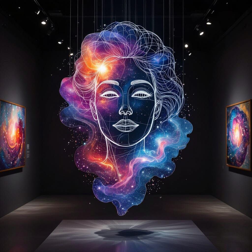 Cosmic Woman: Galaxy-Filled Sculpture in Art Nouveau