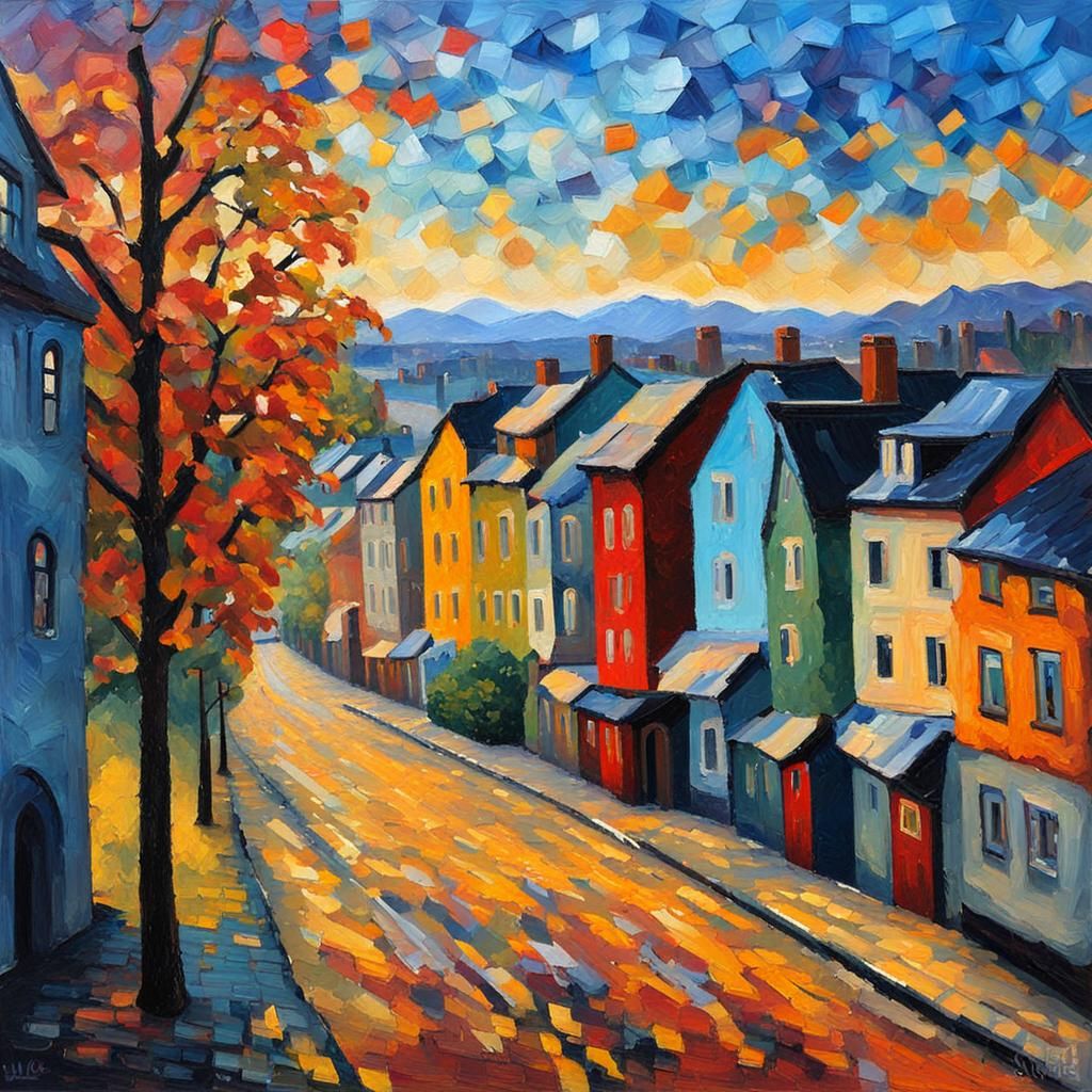 Oslo, Norway: Neo-Impressionist Oil Painting
