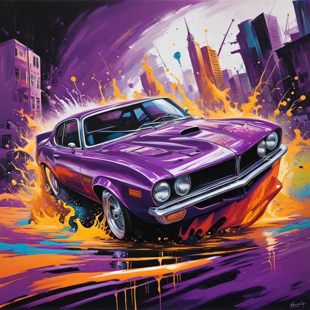 Vibrant Car Race in Graffiti Street Art Style
