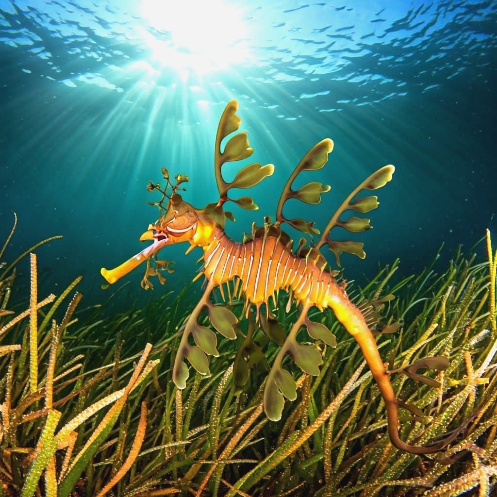 Leafy Seadragon Amid Marine Seagrass