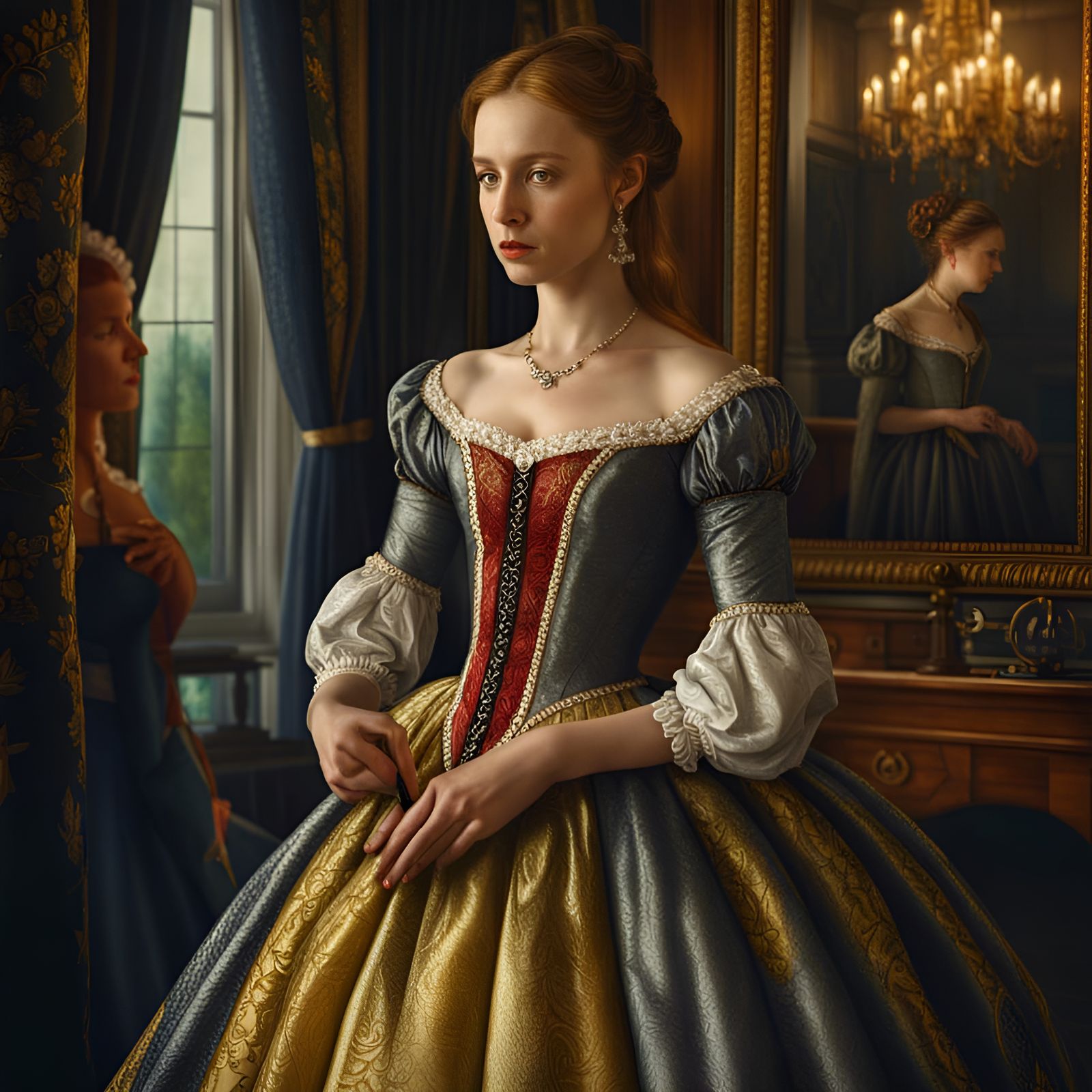 Renaissance Woman in Ball Gown: Photorealistic Masterpiece