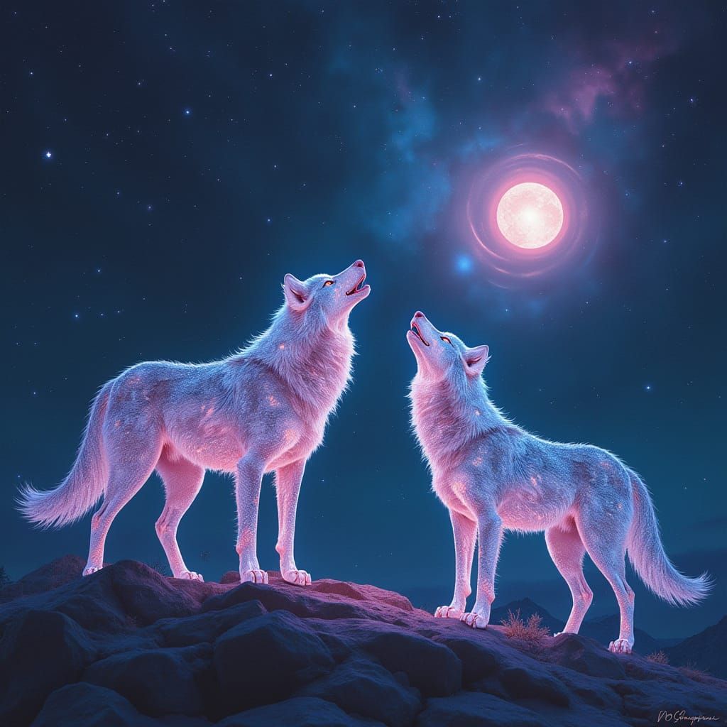 Nebula Wolves Howling at Dying Star, Digital Art
