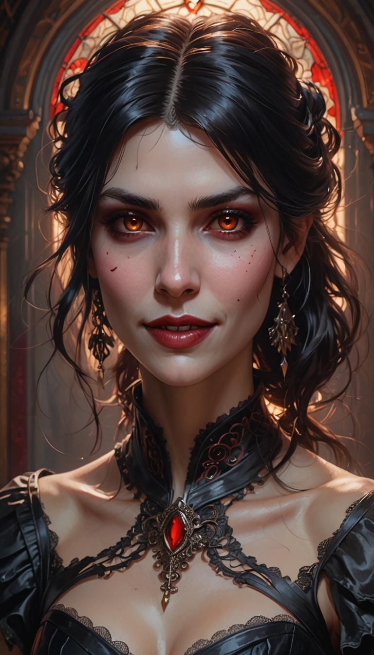 Vampire Portrait in Hyperdetailed Art Nouveau Style