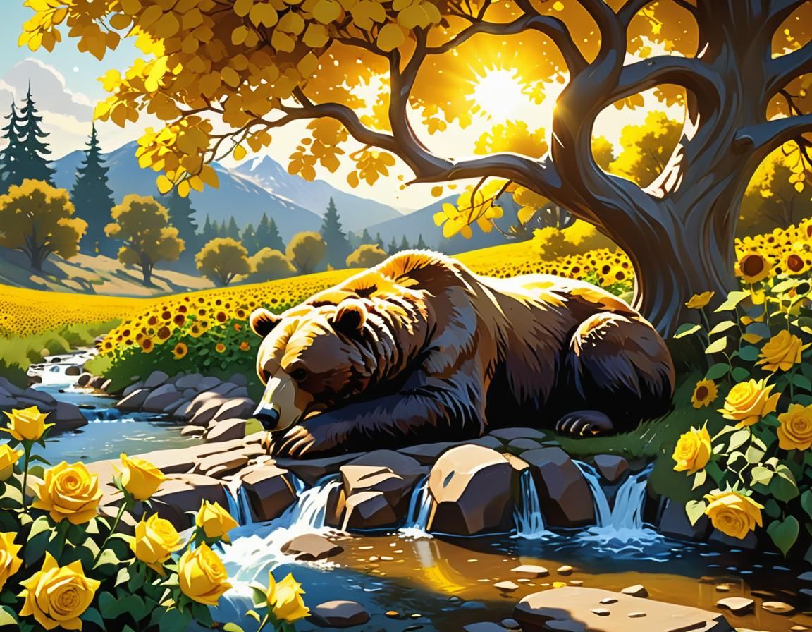 Brown Bear Nap in Alphonse Mucha Style