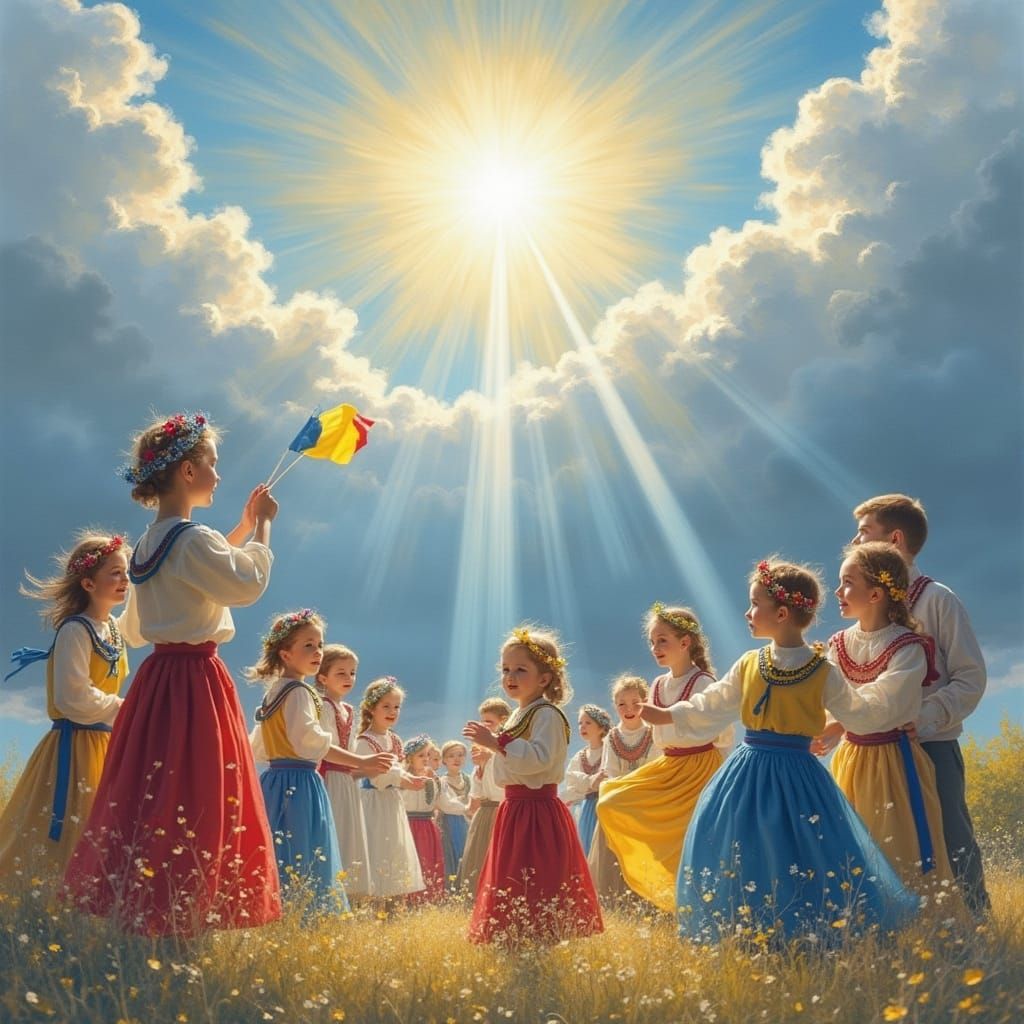 Romanian Children Dance Hora Unirii in Folk Costumes
