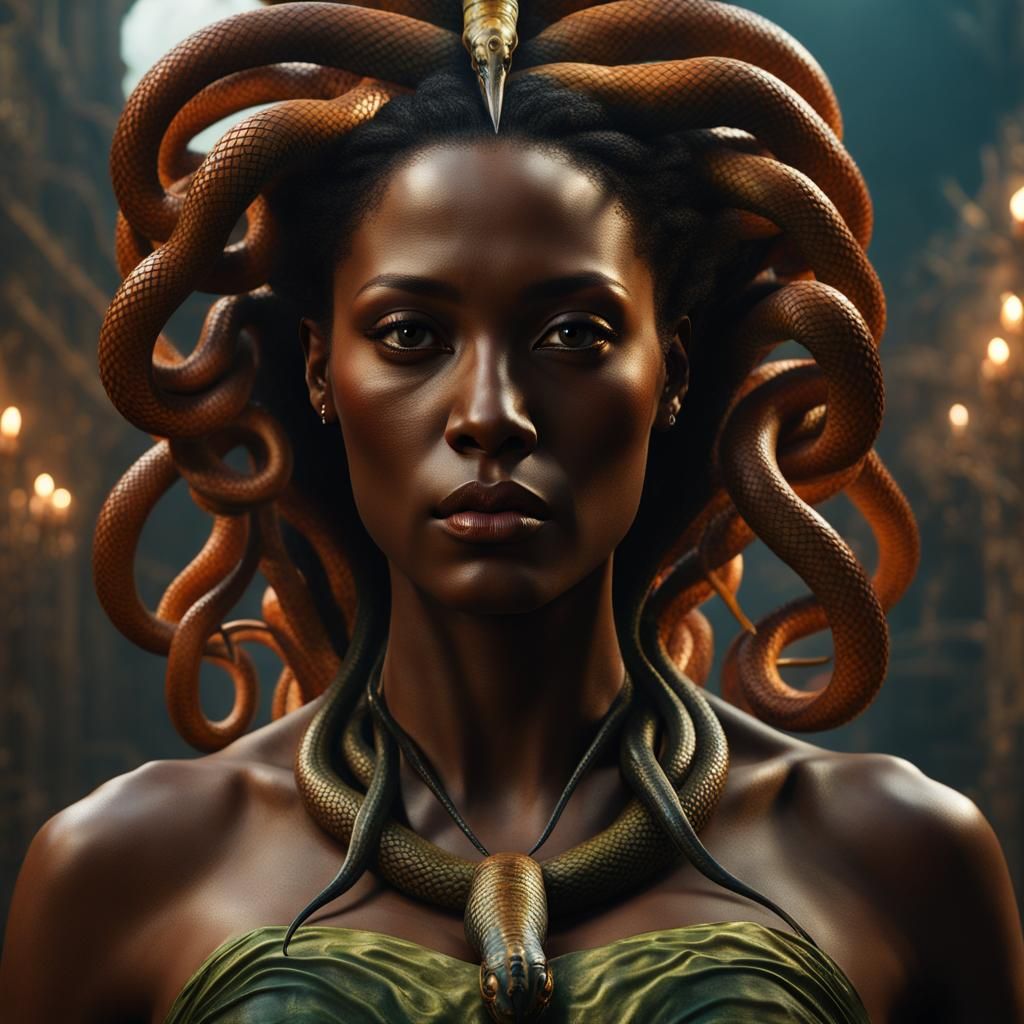 Medusa Portrait in Ancient Greece, Photorealistic Style