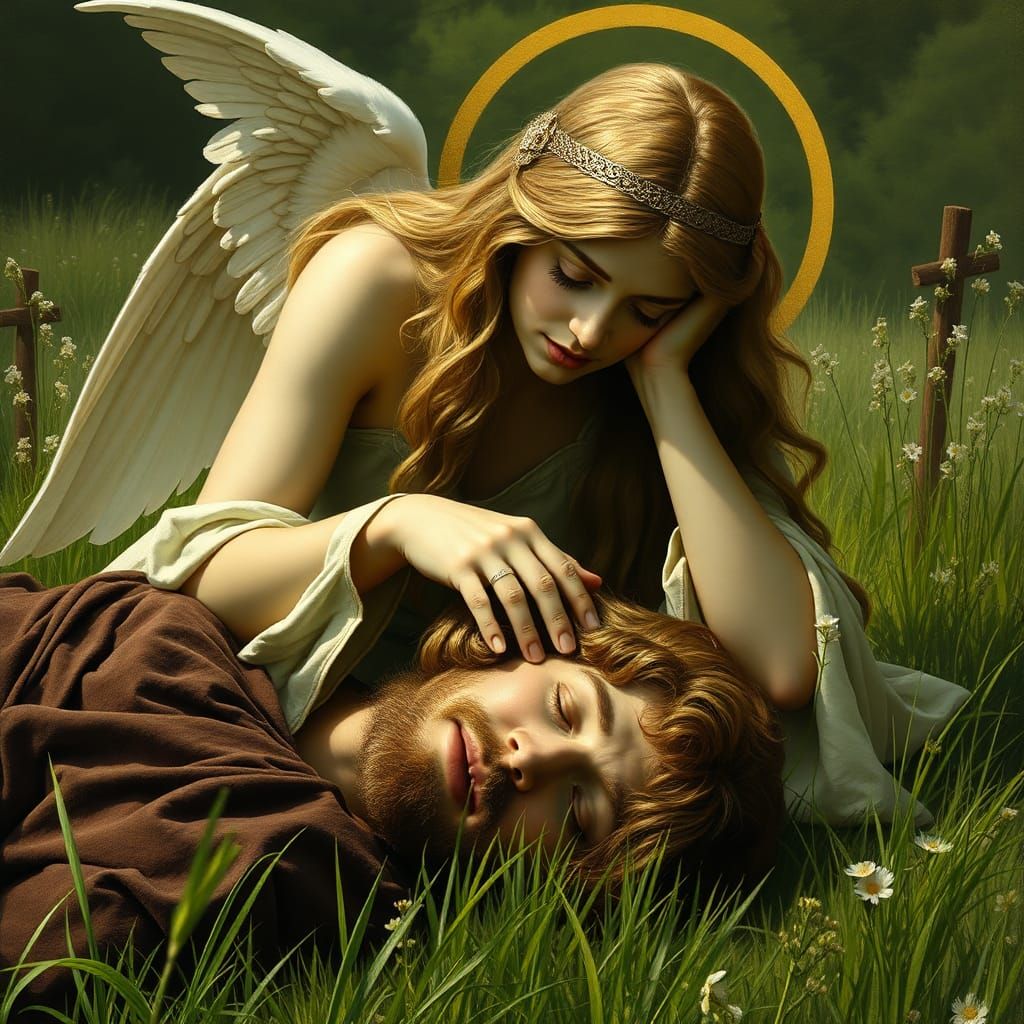 Brigid Heals a Peasant: Hyperrealistic Celtic Art