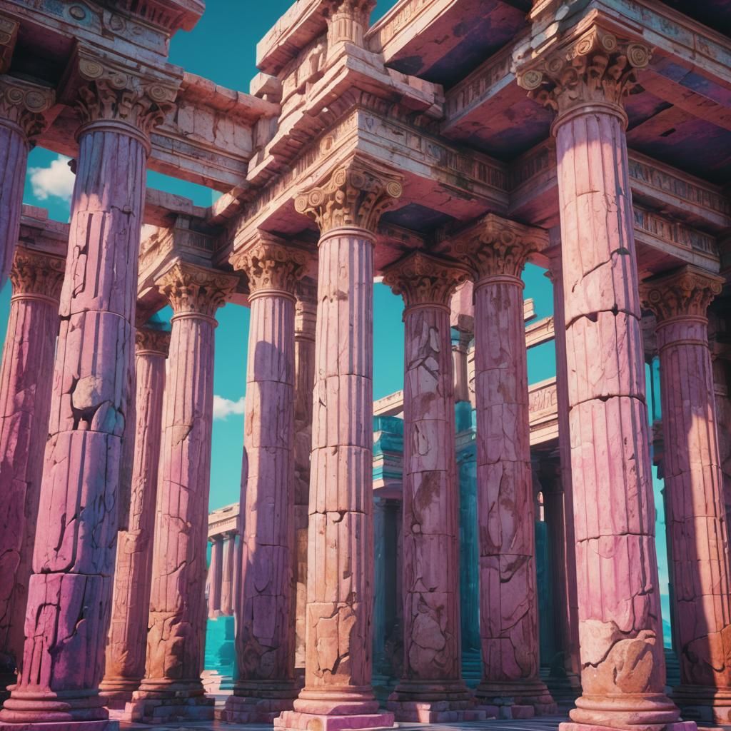 Psychedelic Vaporwave Architecture in 3D