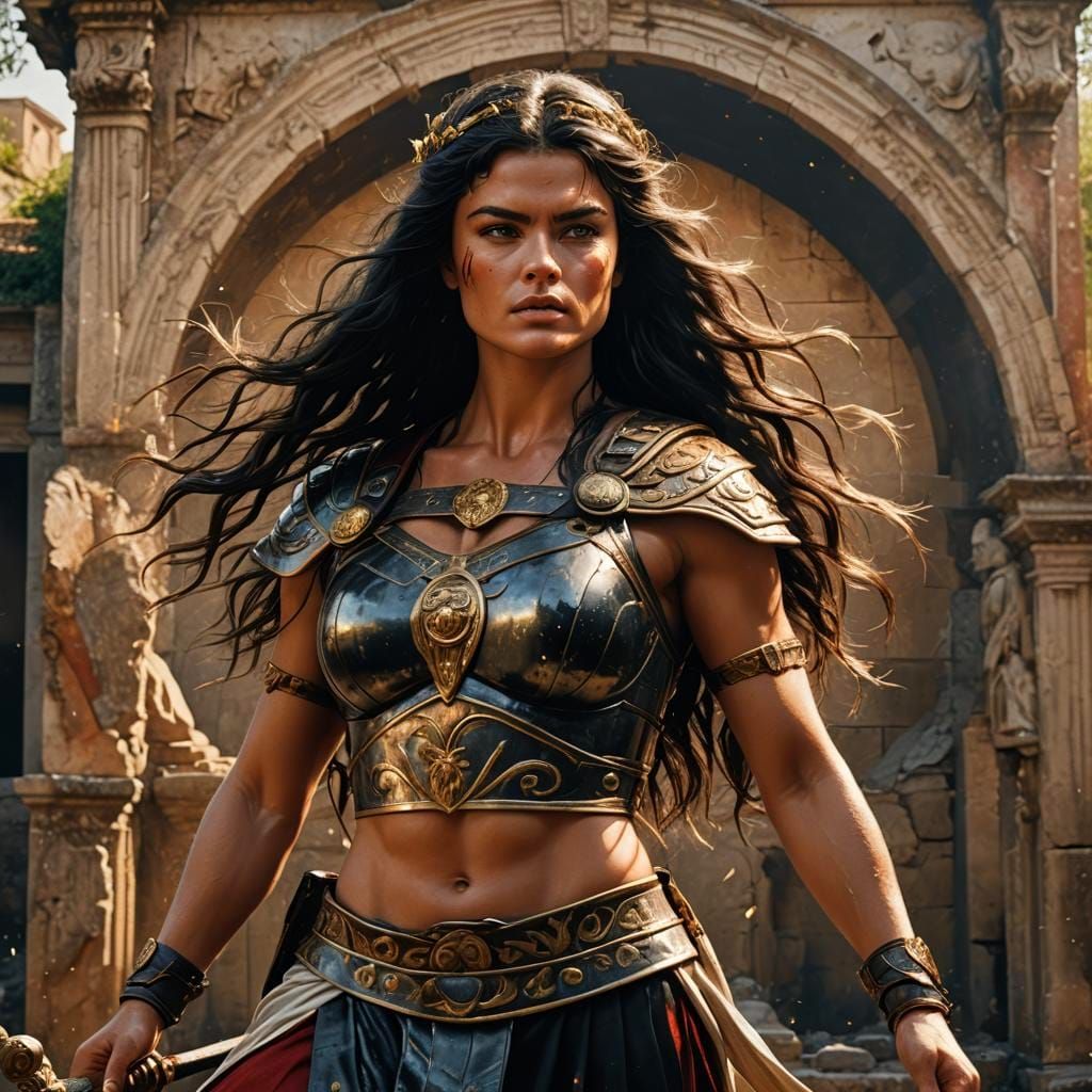 Hyperrealistic Amazon Warrior in Ancient Rome