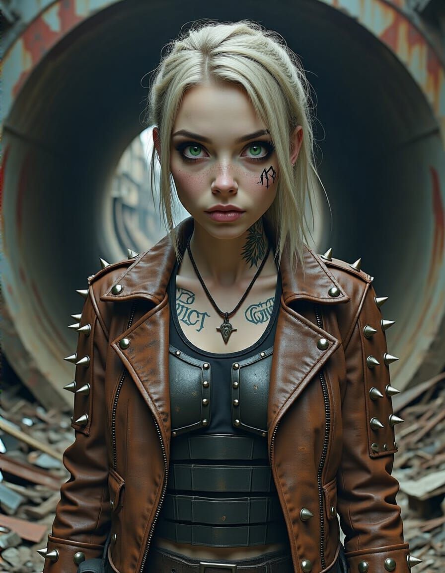 Post-Apocalyptic Punk Woman in Matte Painting Style