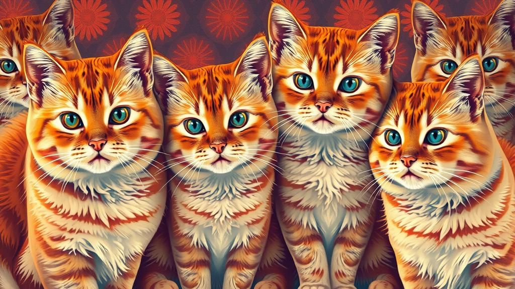 Ginger Cat Family Portrait in Ukiyo-e Style