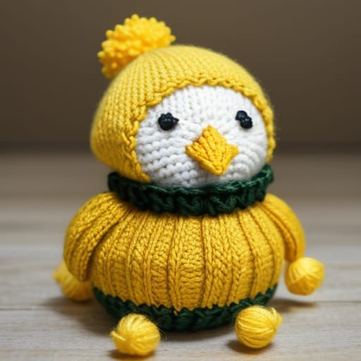 Adorable Knitted Chick with Yellow Pom-Pom