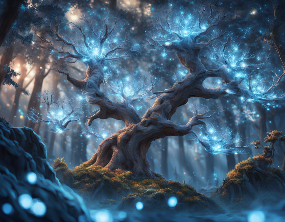 Ethereal Crystal Tree in a Dreamy Forest