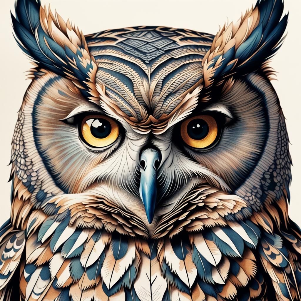 Victorian Owl Portrait in Risograph Pencil Style