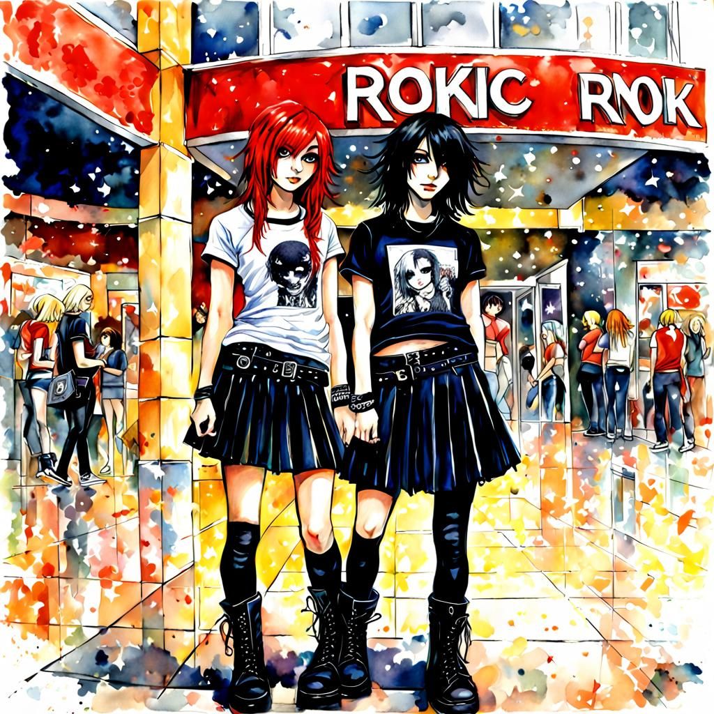Emo Girls at Roswell Mall, Watercolor Style