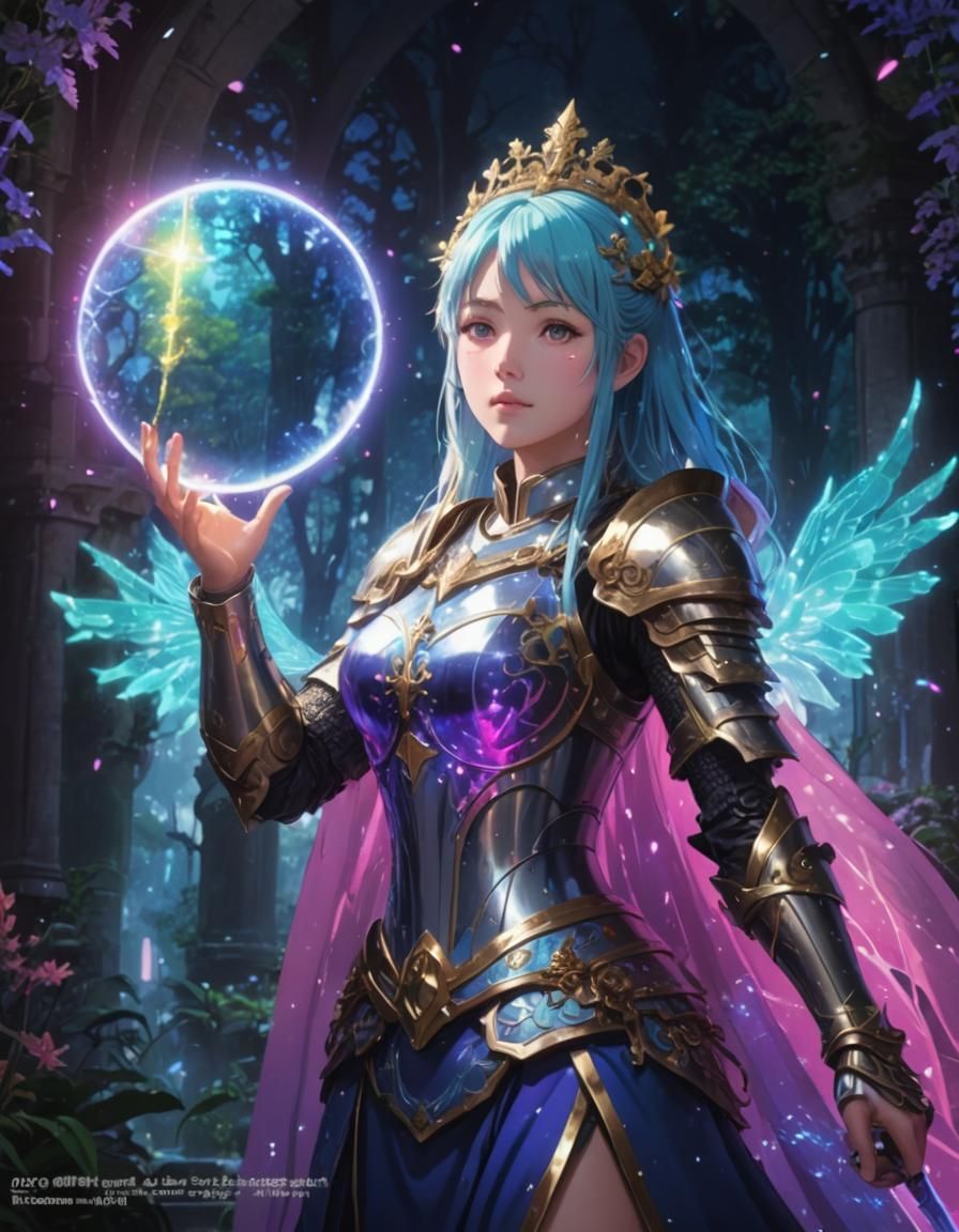 Magical Knight in Bioluminescent Forest, Anime Key Visual