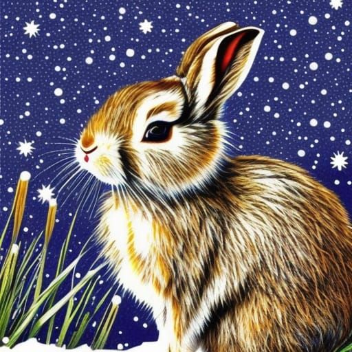 Rabbit Observes Snowy Sky in Hyperreal Detail