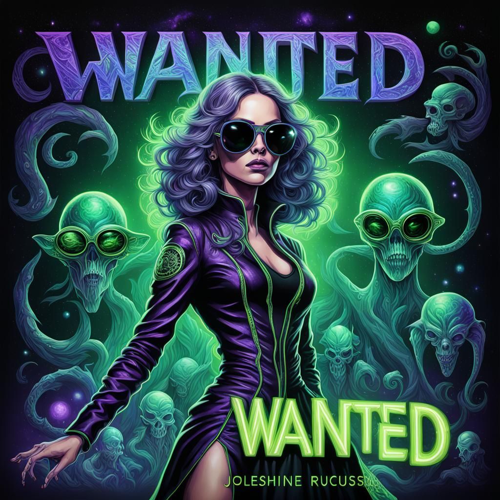 A striking poster with the words "WANTED" lettering clear of...