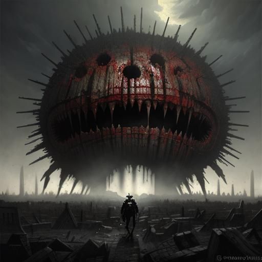 Horrifying Manhunt Smiley Titan in Gothic Horror Style