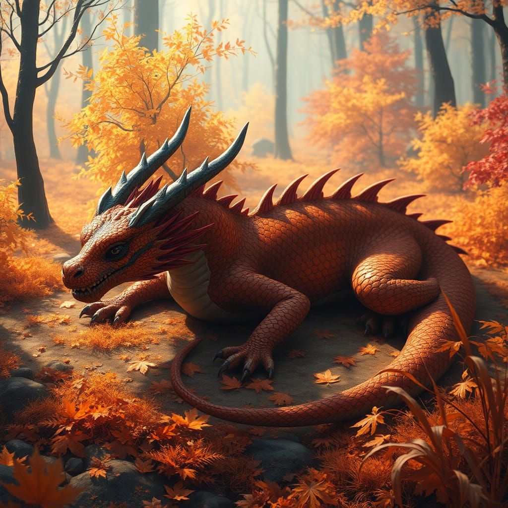 Autumn Dragon in Vibrant, Mystical Landscape