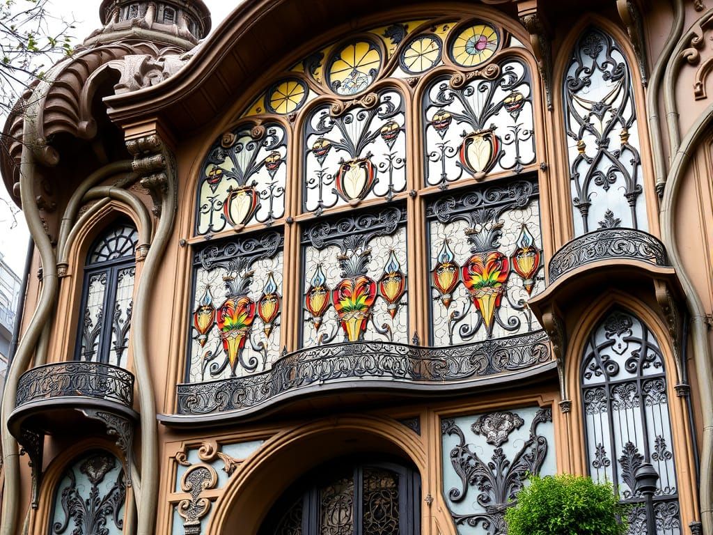 Art Nouveau Architecture with Flowing Lines