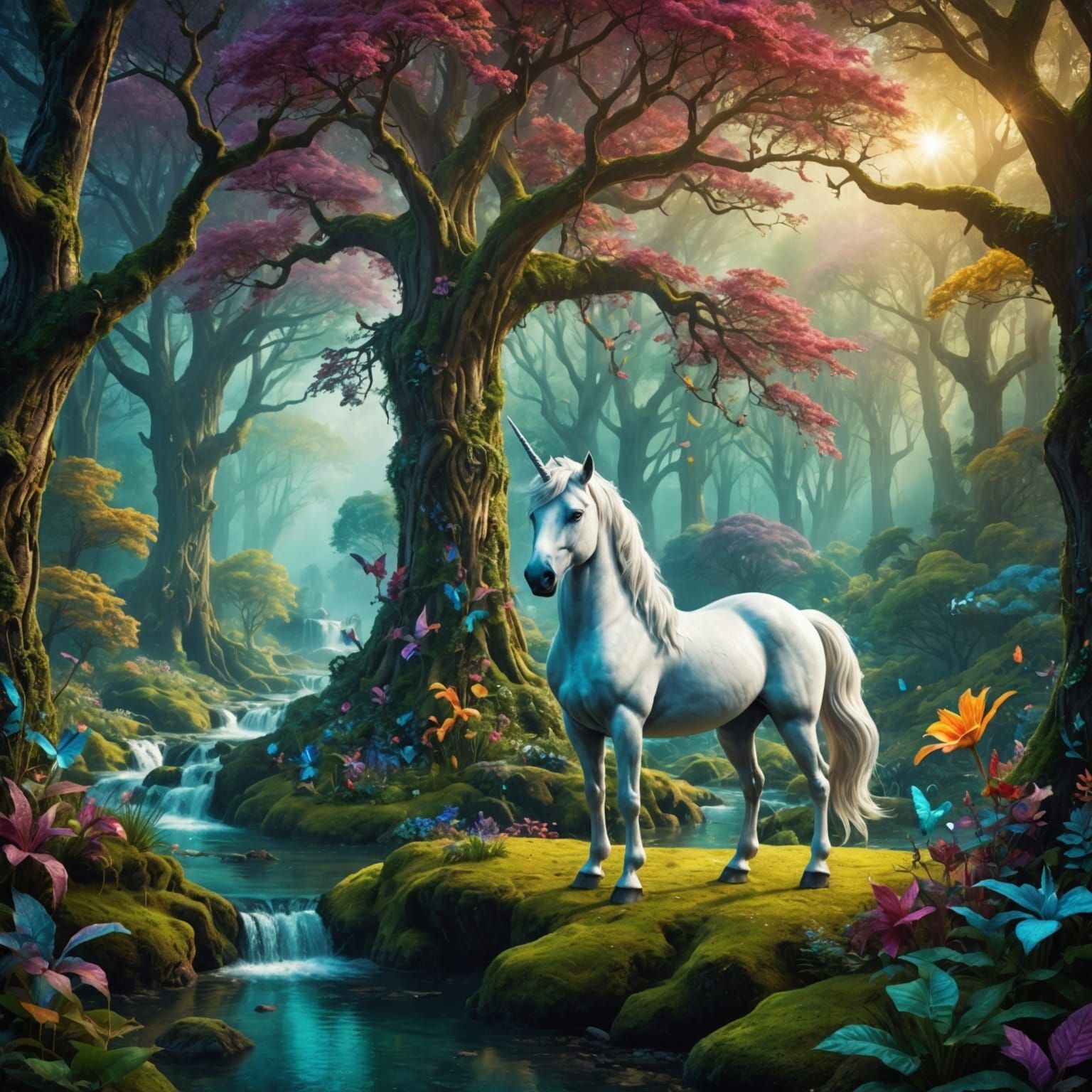 Enchanted Forest with Unicorn, Fairy and Pegasus