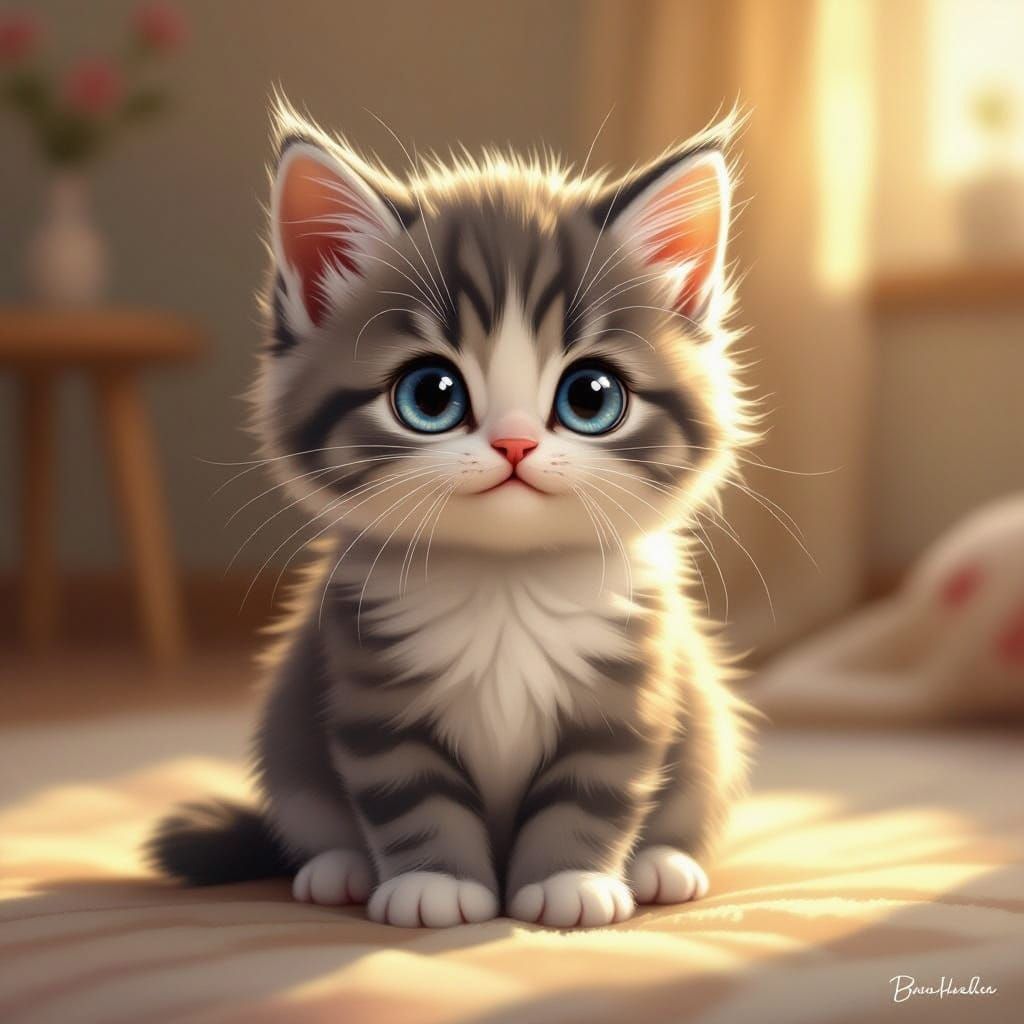 Adorable British Shorthair Kitten in Soft Warm Light