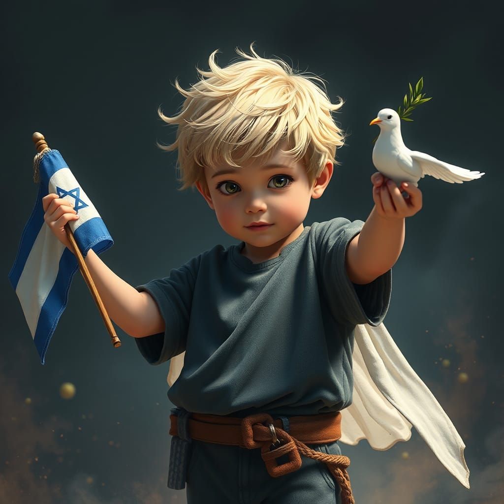 Boy with Flag and Dove: Fantasy Art