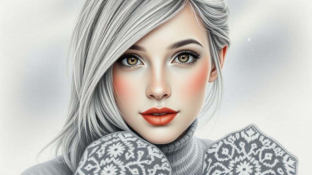 Ethereal Norwegian Woman in Pencil Drawing Style