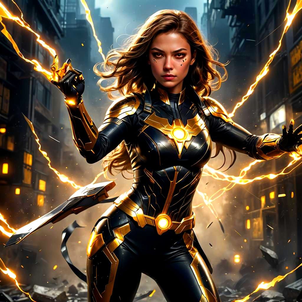 Superheroine Emitting Energy: Fantasy Concept Art