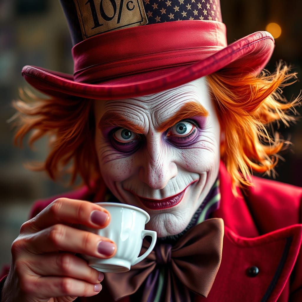 Whimsical Portrait of the Mad Hatter in a Vibrant, Extravaga...