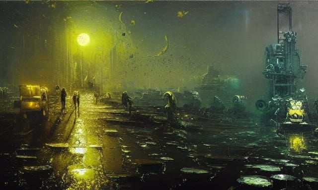 Alien Invasion of Moon Base in Oil Painting Style