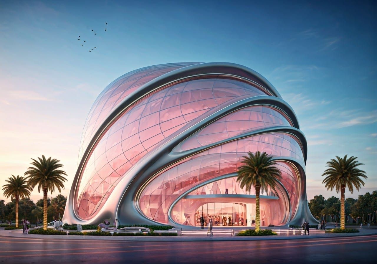 Surreal Futuristic Architecture with Whimsical Organic Shape...
