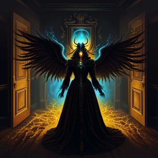 Angel and Demon in Eerie Oil Painting