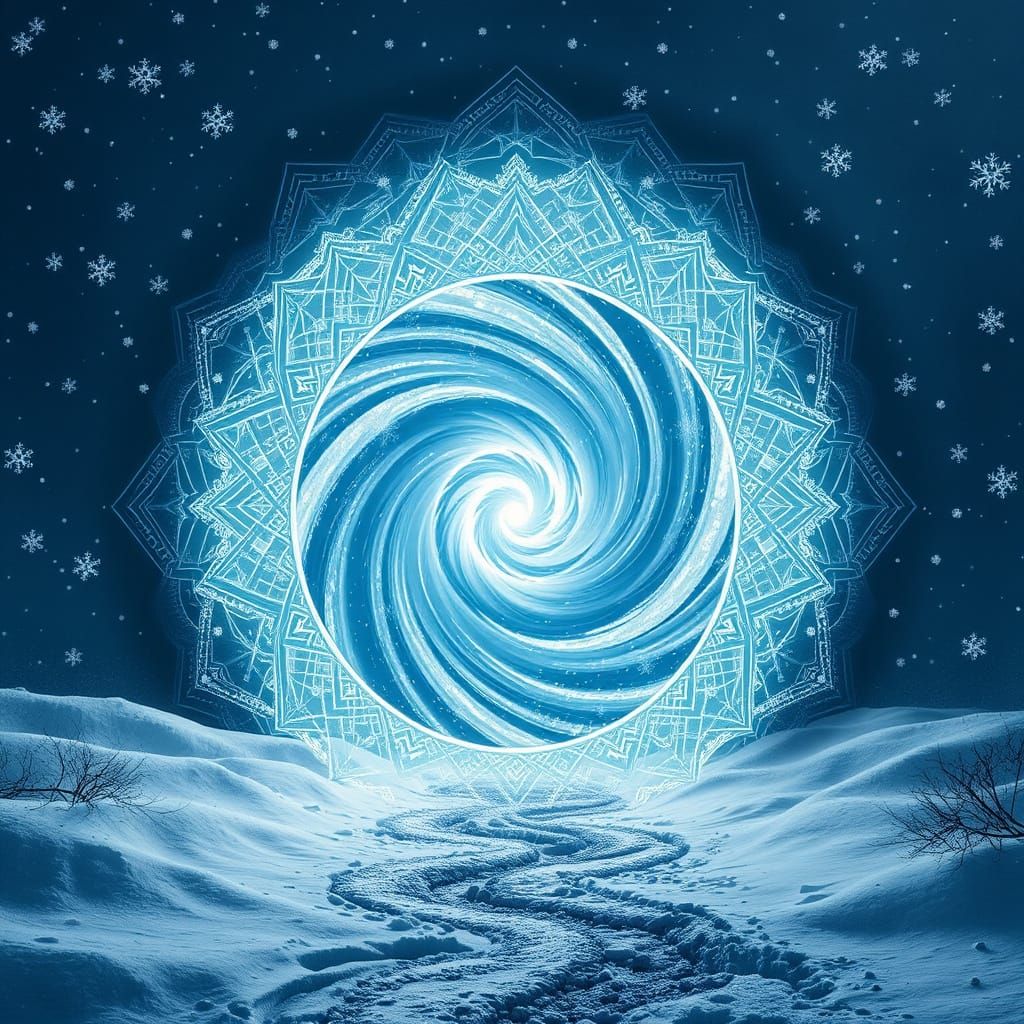 Glowing Winter Portal with Sacred Geometric Patterns